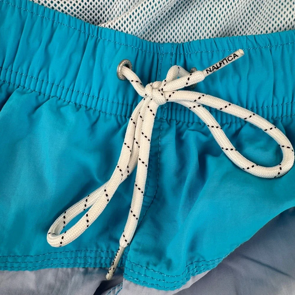 Nautica Swim Trunks Mens XL Blue Color Block Mesh Lined Drawstring Board‎ Shorts